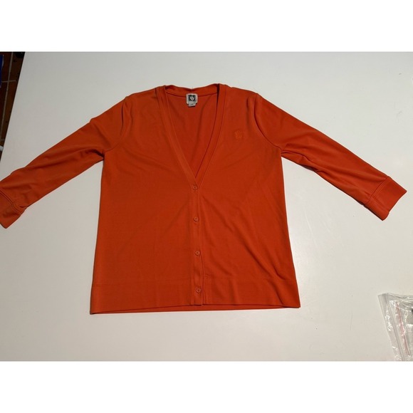 Anne Klein Tops - Anne Klein Orange Solid V-Neck Long Sleeve Button-Front Pullover Tee M